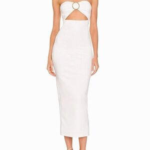 Michael Costello x Revolve Erin Strapless Midi Dress in White Womens Size XS